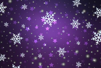 Fototapeta na wymiar Dark Purple vector texture with colored snowflakes, stars.