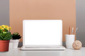 Blank screen On laptop. Beautiful concept for happy new year and christmas 2022