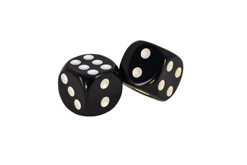 Two black dice are isolated on a white background. Complete clipping without shadow. The result is six and on the verge. Blank for the designer.