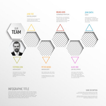 Company Team Members Color Hexagon Mosaic Presentation Template With Photos