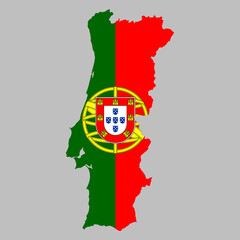 Portugal flag inside the Portuguese map borders vector illustration