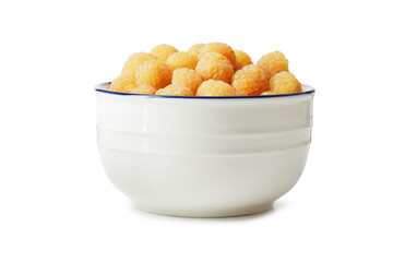 Ripe yellow raspberry isolated on white background