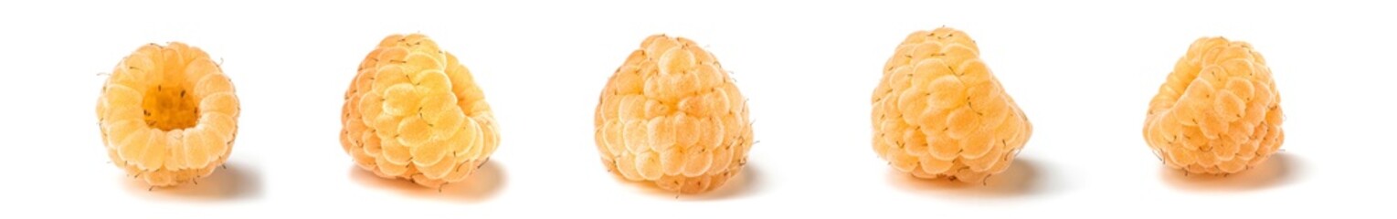 Ripe yellow raspberry isolated on white background