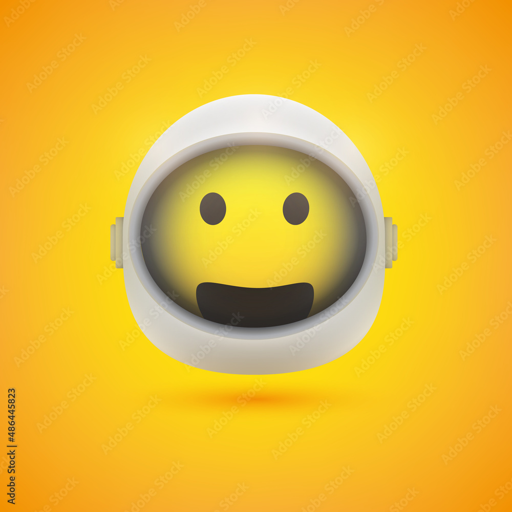 Poster smiling happy spaceman emoji in space suit with helmet on - modern style emoticon vector design for 