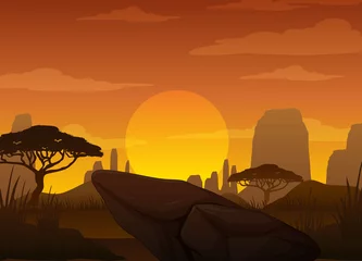 Silhouette savanna forest at sunset time © blueringmedia