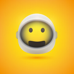 Smiling Happy Spaceman Emoji in Space Suit with Helmet On - Modern Style Emoticon Vector Design for Web or Instant Messaging Apps On Yellow Background © bagotaj