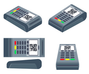 POS NFC Payment machine. NFC terminal, card payment transfer. Texture for 3D. Isometric turnaround.