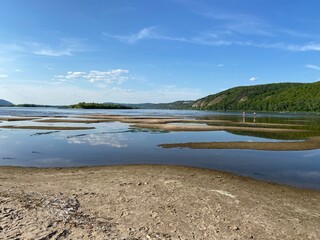 Landscape with sand beaches on Volga river, Samara
