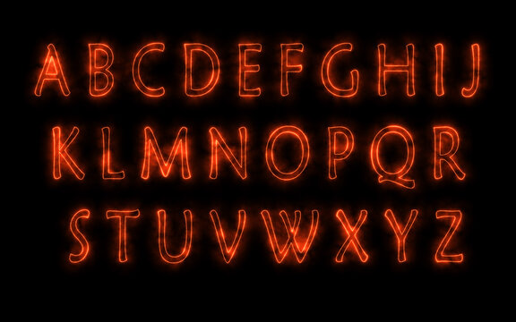 Red haze effect Alphabets Set isolated on black background. Spooky and Smoky capital Letters with Smokes and hot clouds 