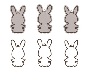 Adorable Easter bunny basket name tags. Laser wood cutting template. Layered paper decoration. Print, cut out, glue. Egg hunt for children template layout. Vector stock illustration.