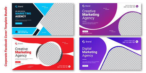 Corporate colorful digital marketing agency business social media cover template bundle , social media post template design or business marketing promotional banner template