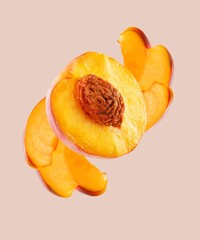 Fresh Peach fruit on a colour background