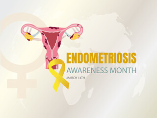 Vectorial illustration of endometriosis awareness.14 March.female reproductive system with signs of endometriosis on a light background,space for copy space.