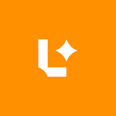 L letter with Star Light Spark Luminance Logo Design Vector
