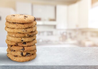 National Cookie Day poster with yummy freshly chocolate chip cookies on the desk