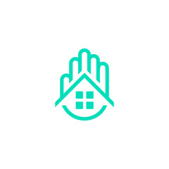 Honest Hand Gesture with Roof House Home Logo Design Vector
