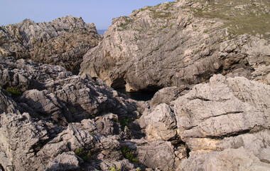 Coastal part of Cantabria in the north of Spain, Costa Quebrada, ie the Broken Coast, 
area around...