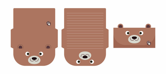 Cute lovely otter letter writing stationery paper laser cutting card template. Animal design for greeting, invitation, thank you cards. Vector stock illustration.