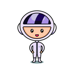 cute cartoon astronaut in white space suit is happy in zero gravity space (3d render, isolated on white background)