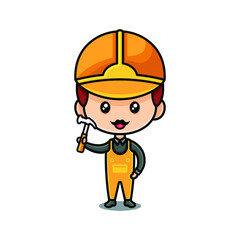cute construction worker character vector design