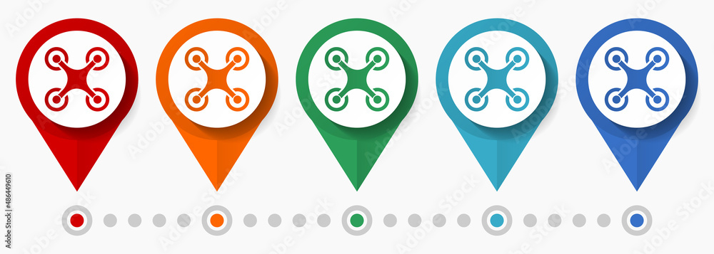 Poster drone concept vector icon set, flat design pointers, infographic template