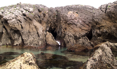 Coastal part of Cantabria in the north of Spain, Costa Quebrada, ie the Broken Coast, 
around Playa de Somocuevas cove beach in Liencres
