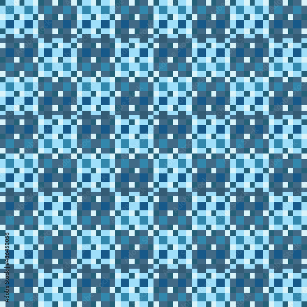 Aufkleber Blue checker pixels pattern. Vector pixelated squares wallpaper pattern.