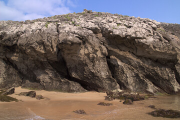 Coastal part of Cantabria in the north of Spain, Costa Quebrada, ie the Broken Coast, 
around Playa de Somocuevas cove beach in Liencres
