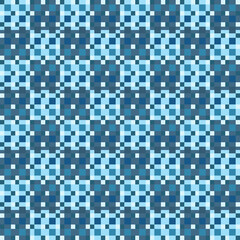 Blue checker pixels pattern. Vector pixelated squares wallpaper pattern.