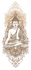 Tattoo art buddha thai design hand drawing and sketch