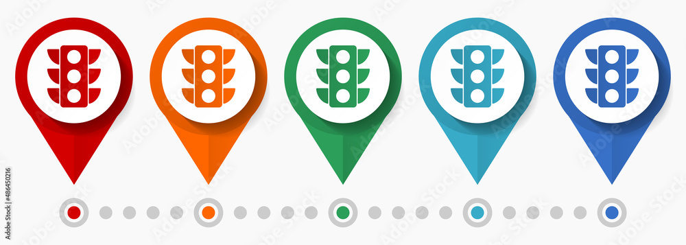Poster traffic lights concept vector icon set, flat design pointers, infographic template