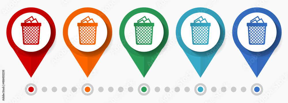 Poster waste, garbage concept vector icon set, flat design pointers, infographic template