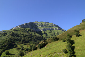 Mountainous part of Cantabria in the north of Spain, hiking route in Collados del Ason Natural Park
