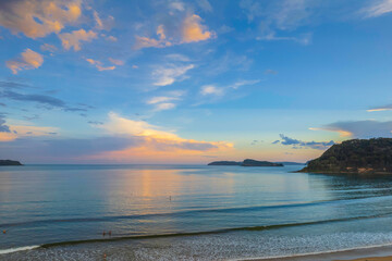 Fototapeta premium Aerial sunset seascape after the storm
