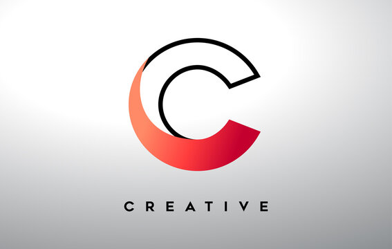 Letter C With Black Outline And Red Gradient Colors. Creative Modern Letter Logo Design.