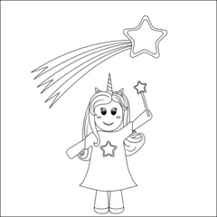 Children's coloring book with unicorn and magic wand