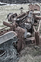 old rusty chassis with engine block