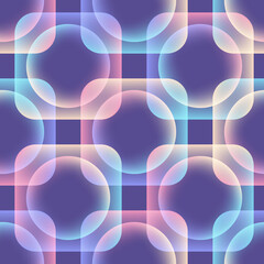 Purple seamless pattern of overlapping transparent geometric shapes. Vector illustration.