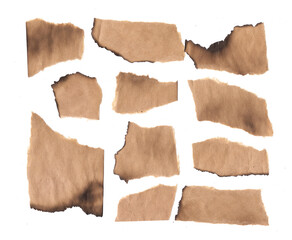 Burnt Piece of Paper Cutout. Set vintage cardboard scraps. Small craft stickers. Ragged edges paper