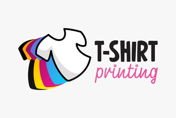 Abstract modern colored vector logo template of t-shirt printing. For typography, print, corporate identity, workshop, branding, factory, serigraphy, isolated on white  background. - obrazy, fototapety, plakaty