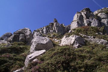Fototapeta na wymiar Mountainous part of Cantabria in the north of Spain, hiking route in Collados del Ason Natural Park 
