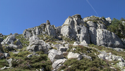 Mountainous part of Cantabria in the north of Spain, hiking route in Collados del Ason Natural Park
