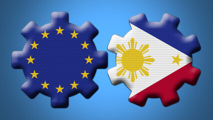 Philippines and European Union Wheel Gears Flags – 3D Illustration