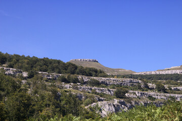 Fototapeta na wymiar Mountainous part of Cantabria in the north of Spain, hiking route in Collados del Ason Natural Park