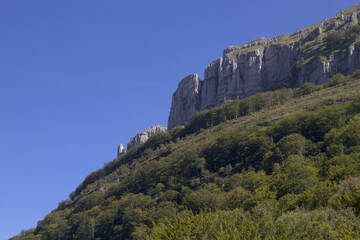 Mountainous part of Cantabria in the north of Spain, hiking route in Collados del Ason Natural Park