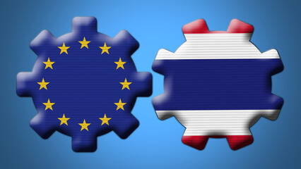 Naklejka premium Thailand and European Union Wheel Gears Flags – 3D Illustration