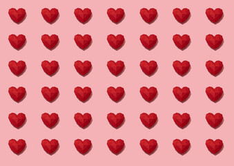 Fototapeta na wymiar Red paper hearts pattern on pink background