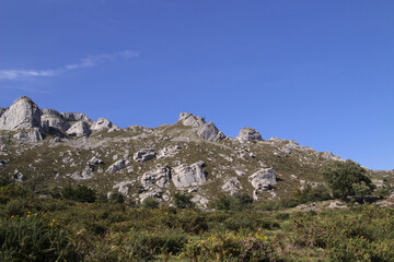 Fototapeta na wymiar Mountainous part of Cantabria in the north of Spain, hiking route in Collados del Ason Natural Park