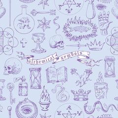 vector image of a seamless texture for printing on fabric and paper in the form of an alchemical formula with encrypted symbols in the style of medieval old graphic manuscripts text lorem ipsum