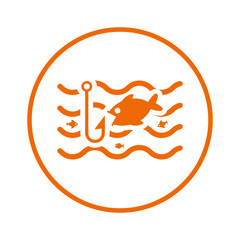River, sea, catching, fish icon. Orange vector sketch.65